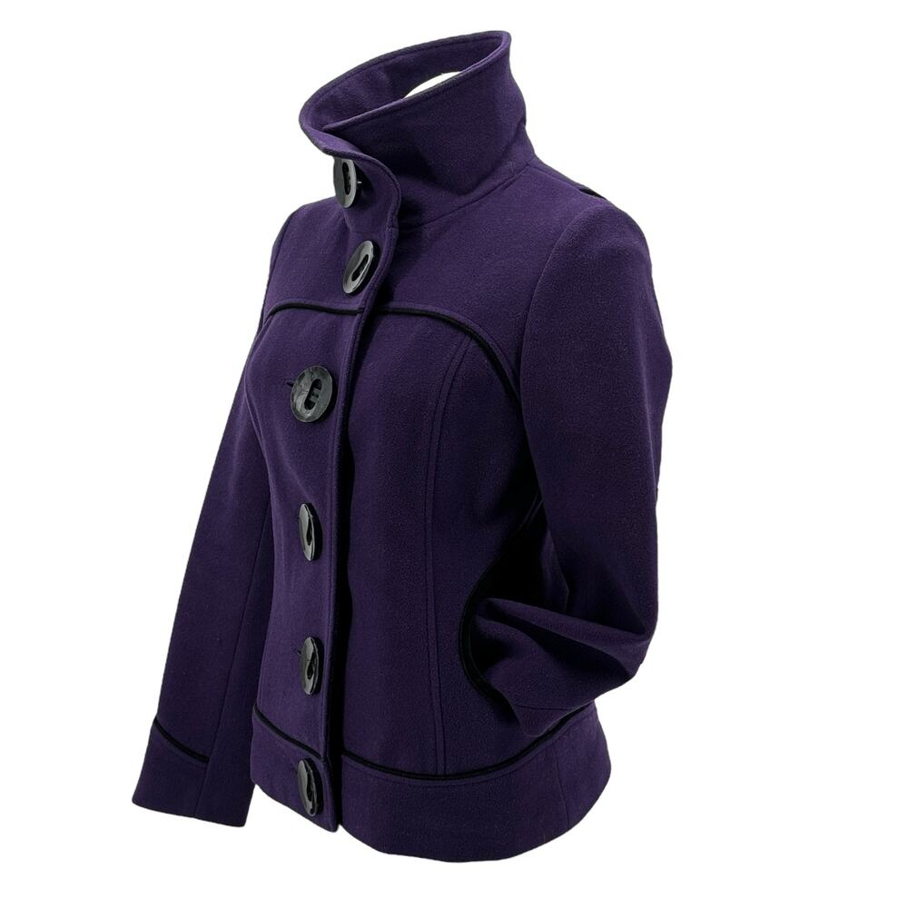 Soia & Kyo Women's Wool Jacket SZ S Peacoat Purple Button Up Funnel Neck Short - Picture 4 of 12